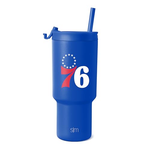 Simple Modern Officially Licensed NBA 76ers 30 oz Tumbler with Flip Lid and Straws | Insulated Cup Stainless Steel | Gifts for Men Women | Trek Collection | Philadelphia 76ers