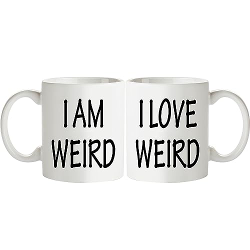 Fatbaby His and Hers Coffee Mug Gifts Set - I Am Weird,I Love Weird Matching Mug - Funny Boyfriend Girlfriend Couples Mugs Set - Anniversary Valentine’s Day Gifts Mug for Couples Him Her 11 OZ