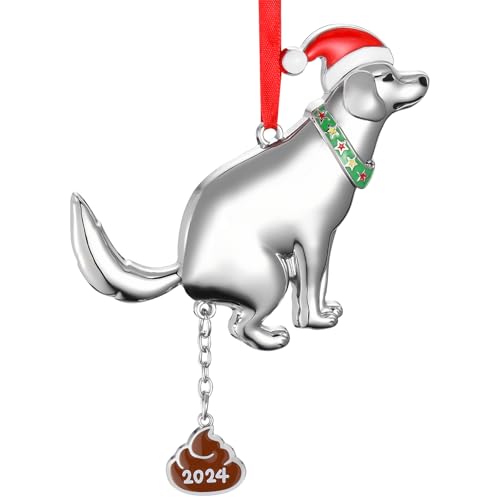 VIVIKEN Christmas Ornament 2024, Funny Pooping Dog Ornament for Christmas Tree Decoration, Naughty Hanging Metal Dog Poop Ornament for Indoor Home Holiday Decor Christmas Gag Gifts for Family Friends