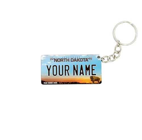 License Plate Keychain - Personalized (NORTH DAKOTA) Multicolor