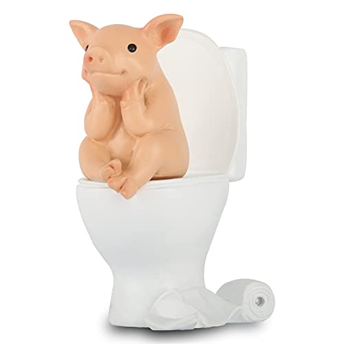 KEEPKAP Pig Statue Mini Pig Figurine, Resin Home Decor, Lucky Animal Garden Statue for Micro Landscape (Pig Squatting on The Toilet)