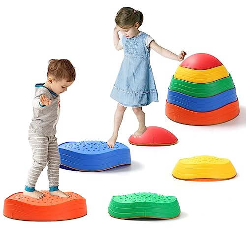 Juoe 5Pcs Stepping Stones for Kids,Non-Slip Plastic Toddler Balance River Stones for Promoting Children's Coordination Skills Obstacle Courses Sensory Toys for Toddlers Indoor or Outdoor Play