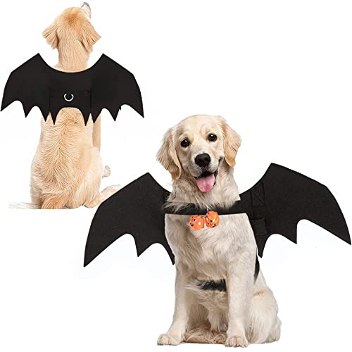 Bowtus Halloween Dog Bat Wings Pet Costume with Pumpkin Bells for Halloween Party Decorations, Cute Puppy Dog and Cat Collar Bat Wings Cosplay Party Dress Up Funny Cool Appare(Large)