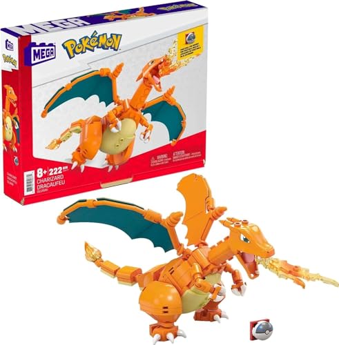 Mega Pokémon Building Toys Set Charizard with 222 Pieces, Articulated and Poseable, 4 Inches Tall, for Kids