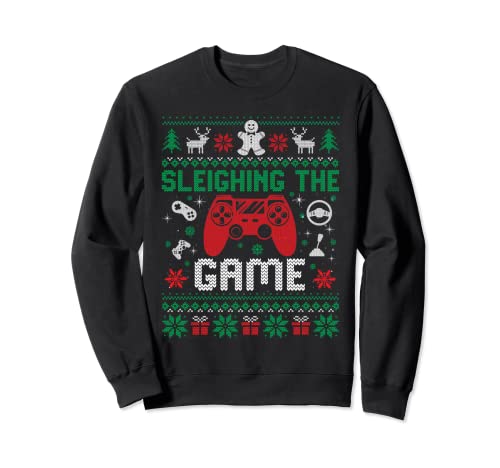 Sleighing The Game Ugly Christmas Sweater Gamer Video Game Sweatshirt