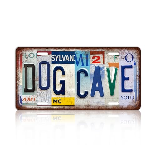 Vintage Dog Cave Metal Tin Sign License Plate Wall Decor 12 x 6 Inches