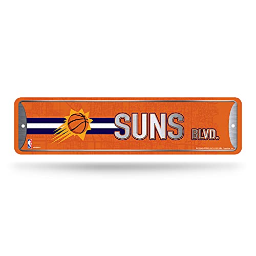 Rico Industries NBA Phoenix Suns Home Décor Metal Street Sign (4' x 15') - Great for Home, Office, Bedroom, & Man Cave - Made,Silver