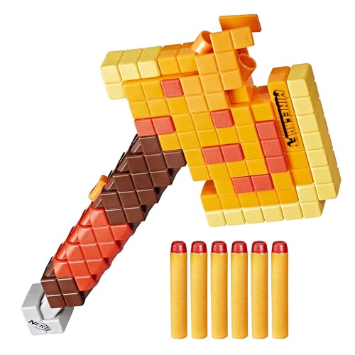 Nerf Minecraft Firebrand, Dart Blasting Axe, 6 Nerf Elite Foam Darts, Design Inspired by Minecraft Axe in The Game, Pull Down Priming, Minecraft Toys