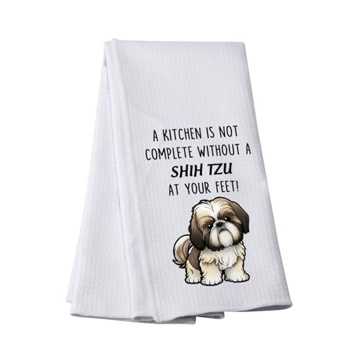 PWHAOO Shih Tzu Dog Tea Towel A Kitchen is Not Complete Without A Shih Tzu Kitchen Towel Shih Tzu Dog Lover Gift (Without A Shih Tzu T)