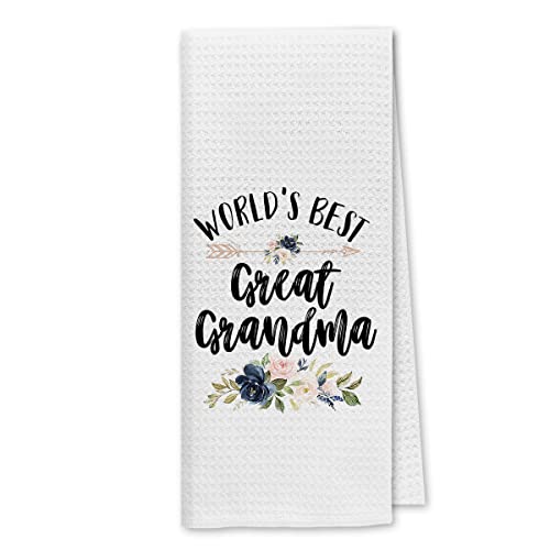 Dibor World’s Best Great Grandma Floral Kitchen Towels Dish Towels Dishcloth,Best Grandma Decorative Absorbent Drying Cloth Hand Towels Tea Towels for Bathroom Kitchen,Grandma