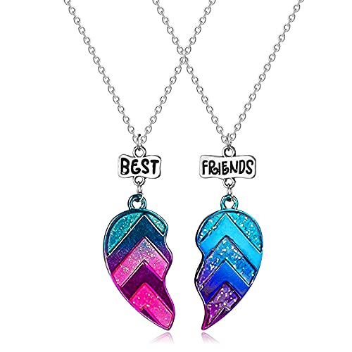 MJartoria BFF Necklace for 2-Matching Heart Best Friends Forever Rainbow Pendant Friendship Necklace Best Friend Necklaces (Blue)