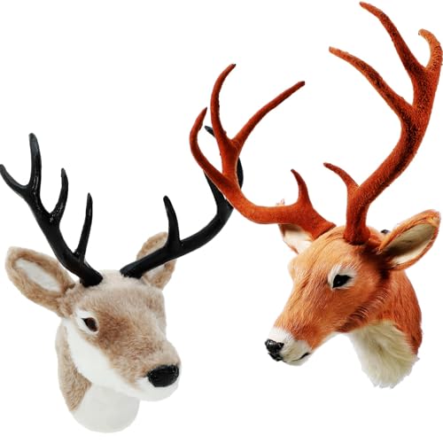 Arrowbash 2 Pack 13' The Elk Plush Stuffed Animal Walltoy Wall Mount Plush Stuffed Animal Taxidermy Head for Christmas Home Wall Decoration