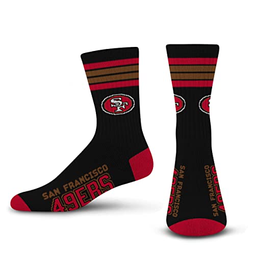 For Bare Feet NFL 4 Stripe Deuce Crew Sock, San Francisco 49ers, Large