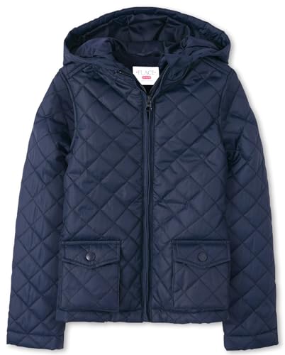 The Children's Place Girls' Zip Up Quilted Hooded Jacket, Tidal