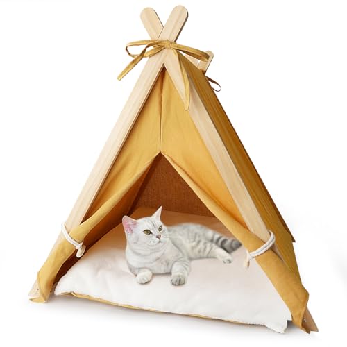 LPOTIUS Pet Teepee with Thick Cushion, Portable Dog House Tipi Bed Pet Tents for Small Dogs Puppy and Cats, 24 * 22 in