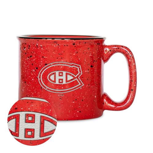 Rico Industries NHL Hockey Montreal Canadiens Red Speckle 12oz Laser Engraved Campfire Mug