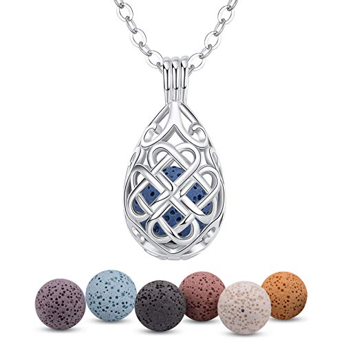 INFUSEU Celtic Jewelry for Women Essential Oil Diffuser Necklaces Aromatherapy Gifts Lava Rock Stone Irish Knot Teardrop Pendant Aroma Perfume Spiritual Items for Meditation Yoga