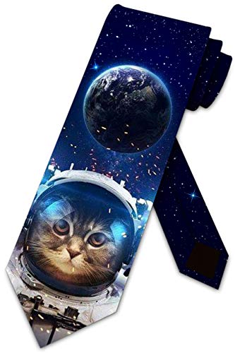 Three Rooker Space Cat Ties Mens Funny Cat Necktie Astronaut Cat Tie