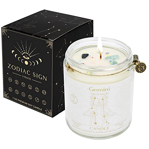 YTENTE Zodiac Sign Candles, Zodiac Crystal Sign Candles,Astrology Scented Candles Best Friends Gifts for Women, Men Sister Brother Zodiac Funny Birthday Gift Candle Jar (Gemini)