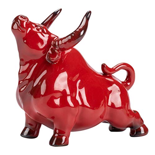 VOSAREA Wall Street Bulls Statues Chinese Zodiac Ox Figurine Bull Statue Feng Shui Sculpture Wealth Prosperity Desktop Decor for Home Office Ceramic Decor