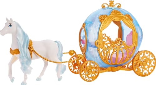 Mattel Disney Princess Toys, Cinderella’s Rolling Carriage, Fashion Doll-Sized with White Horse Featuring Brushable Mane & Tail, Inspired by The Movie