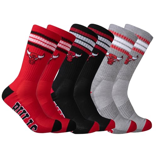 Ultra Game NBA Official Men’s Athletic Cushioned Secure Fit Team Crew Socks - 3 Pack - Unisex, Chicago Bulls, Assorted, M6-12