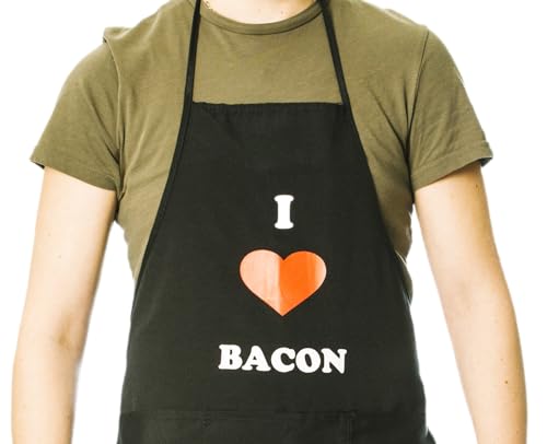 Funny Guy Mugs I Love Bacon Adjustable Apron with Pockets - Funny Apron for Men or Women - Perfect for BBQ Grilling Barbecue Cooking Baking Crafting Gardening