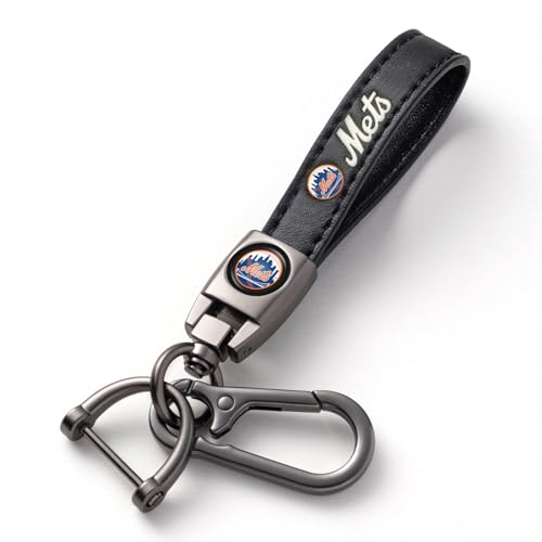 UMLYOP Mets Car Keychain Keyring for NY Mets Fans,New York Mets Car Accessories Women/Men's Keychains for Cars,Leather Key Ring Lanyard for Car Key Fob Holder,Mets Fans' Souvenir