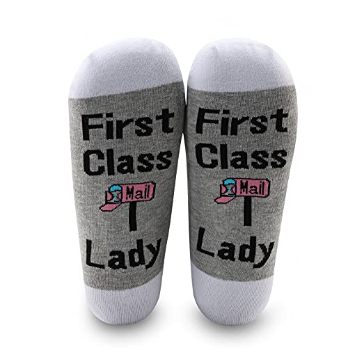 MBMSO Mail Lady Gifts 2 Pairs First Class Mail Lady Socks Postal Worker Gifts Mail Carrier Gifts for Women (First Class Mail Lady)