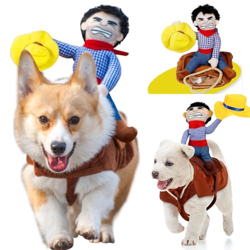 Dog Costumes Pet Cowboy Rider Costumes Pet Knight Style with Doll and Hat Clothes Puppy Halloween Novelty Funny Cosplay Apparel Accessories Outfits for Small Medium Dogs Cats (Medium)