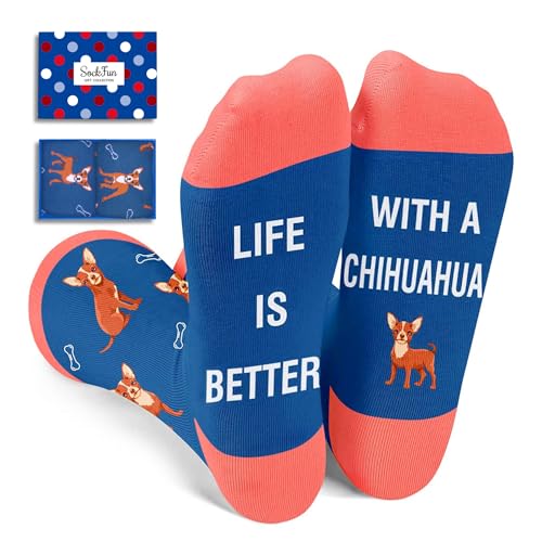 sockfun Chihuahua Socks for Women Men, Funny Chihuahua Gifts for Chihuahua Lovers Crazy Silly Fun Socks