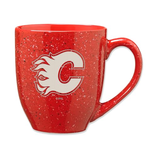 Rico Industries NHL Hockey Calgary Flames Red 16 oz Team Color Laser Engraved Speckled Ceramic Coffee Mug