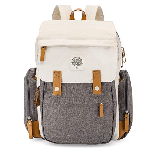 Parker Baby Diaper Backpack - Large Diaper Bag with Insulated Pockets, Stroller Straps and Changing Pad -'Birch Bag' - Cream