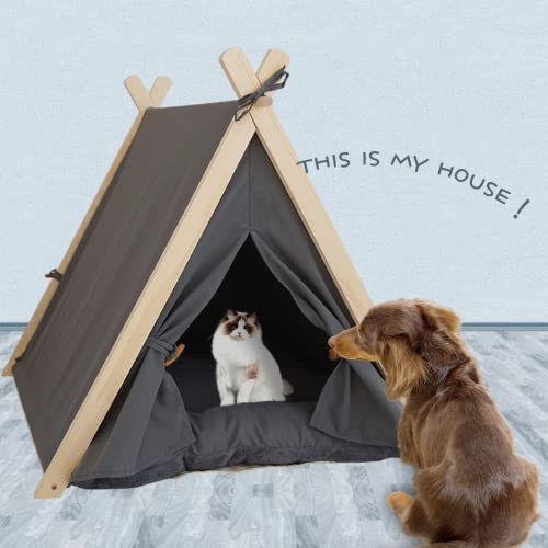 zycBernoi Pet Teepee Tent for Small Dogs & Cats, Portable Puppy Bed with Thick Cushion, Cat Teepee Washable Tent Dog Teepee Bed for Small Pets Up to 25lbs Indoor Outdoor