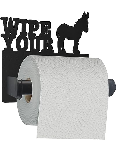 Donkey Toilet Paper Holder Rack, Gardlister Matte Black Toilet Roll Holder Wall Rack, Funny Metal Animal Farmhouse Tissue Holder Minimalistic Storage Solution