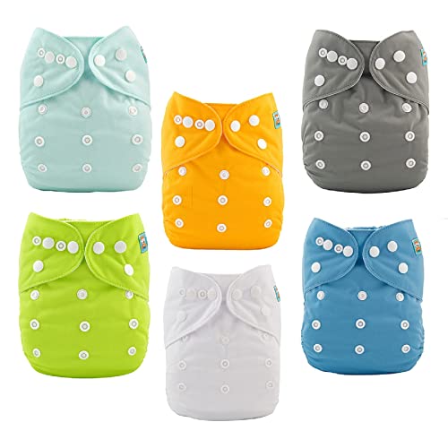 ALVABABY Baby Cloth Diaper 6 Pack with 12 Inserts One Size Cloth Diaper Covers Adjustable Washable Reusable for Baby Girls and Boys