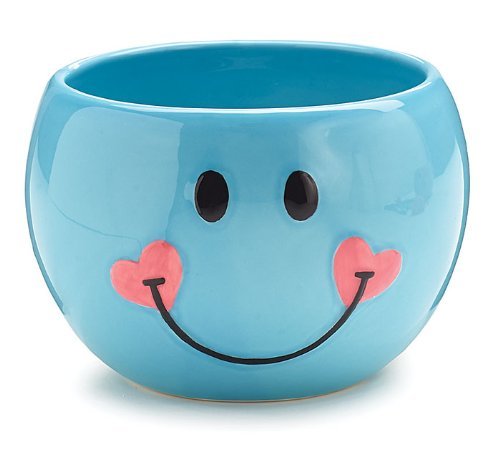 Adorable Blue Smiley Face/Happy Face Planter/Candy Dish with Hearts