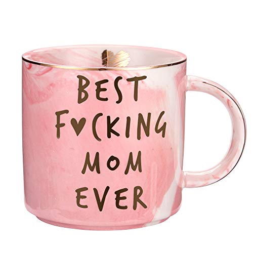 Hendson Mom Gifts, Christmas Gifts for Mom - Best Mom Ever - Funny Mom Birthday Gift Ideas for Women, New Mom, Pregnancy Congratulations Gifts for First Time Moms - Pink Marble Mug, 11.5oz Coffee Cup