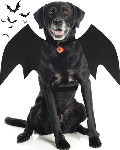 Dog Halloween Costumes for Large Dog, Dog Bat Wings with Pumpkin Bell Pet Halloween Cosplay Party Dress Up (L)