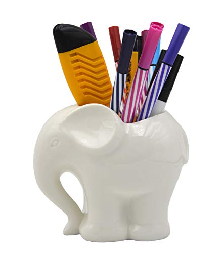 MONMOB 3.9' Ceramic Elephant Pencil Holder/Pen Holder/Flower Pot/Succulent Planter White Elephant Gifts Ideal Gifts for Women, Mom or Birthdays