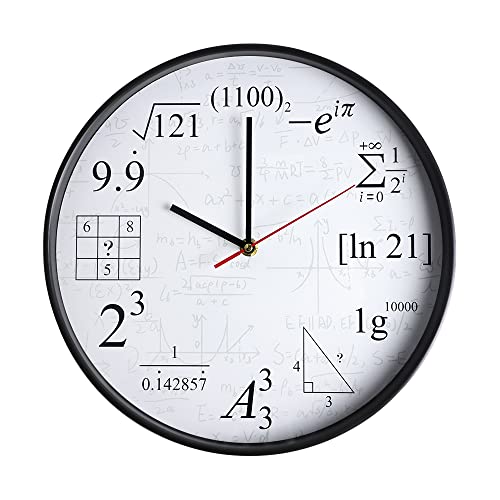 Math Wall Clock Mathematical Equations,Silent No Ticking 12Inch Quartz Battery Operated Round Modern Home Office Classroom Decor