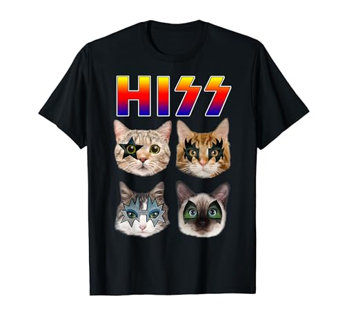 Hiss Funny Cats Kittens Rock Rockin Short Sleeve T-shirt Gift Tee Pun