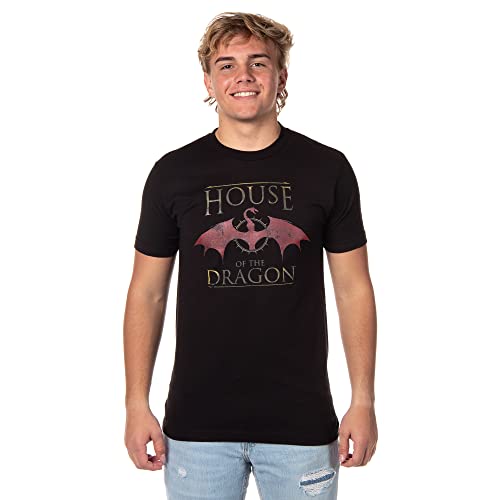 Bioworld Game of Thrones Mens' House of The Dragon Original Series Logo T-Shirt (Black, Large)