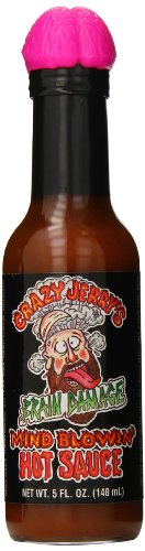 Crazy Jerry's Brain Damage Hot Sauce with Plastic Brain Topper, 5 Ounce