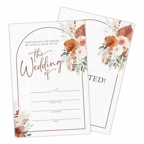 luixd Boho Floral Wedding Invitations, 25 Watercolor Wedding Invites With Envelopes, Fill In Style Invites For Mr & Mrs Celebration, Party Favor & Supplies - A01