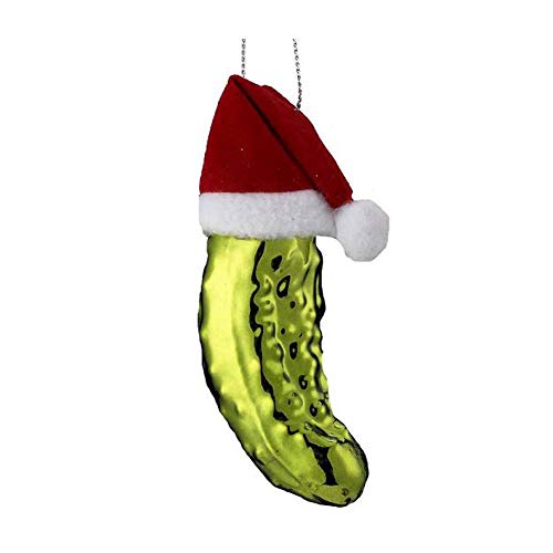 Noble Gems™ Pickle In Santa Hat Glass Ornament, Christmas