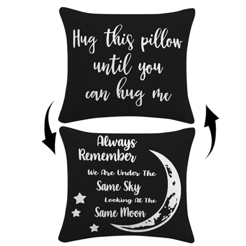 Hug This Pillow Until You Can Hug Me Reversible Decor Throw Pillow Case Decor for Home Bedroom, 18'' x 18'' Black Pillow case,Gift Wife,Husband,Wedding Anniversary,Long Distance Relationship (black-1)