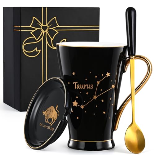 Maustic Taurus Gifts for Women Men, April May Birthday Gifts, Zodiac Sign Gifts, Astrology Horoscope Constellation Gifts for Best Friends, Astrology Lover, Taurus Coffee Mug, 12 Oz Black