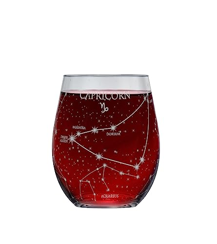 Greenline Goods Capricorn Stemless Wine Glass Etched Zodiac Capricorn Gift 15 oz (Single Glass) - Astrology Sign Constellation Tumbler