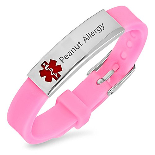 Sunling Custom Adjustable Silicon Medical Alert Allergy Awareness Bracelet for Women Men Kids,Free Engraving Emergency ID Bangle for Son,Daughter,Parents